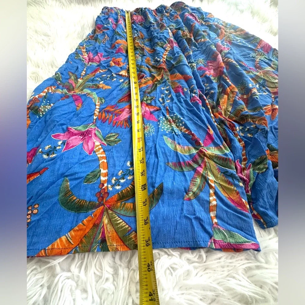 Rachel Roy Boho Pants Women Size XL Wide Leg Blue Tropical Pull On - Picture 7 of 11